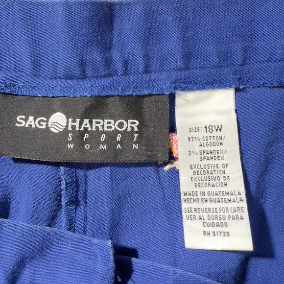 Sag Harbor Sport Casual Pant Woman's 18W Royal Blue w/ All-over Parrots Stretch - Picture 2 of 12